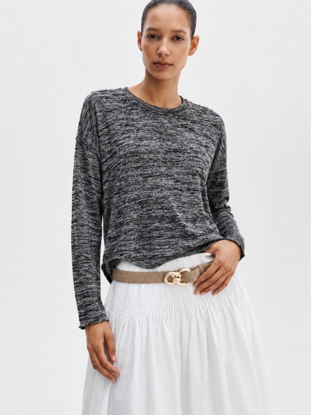 Rag & Bone Marled Gray Long Sleeve Tee Small Lightweight Knit Designer Top